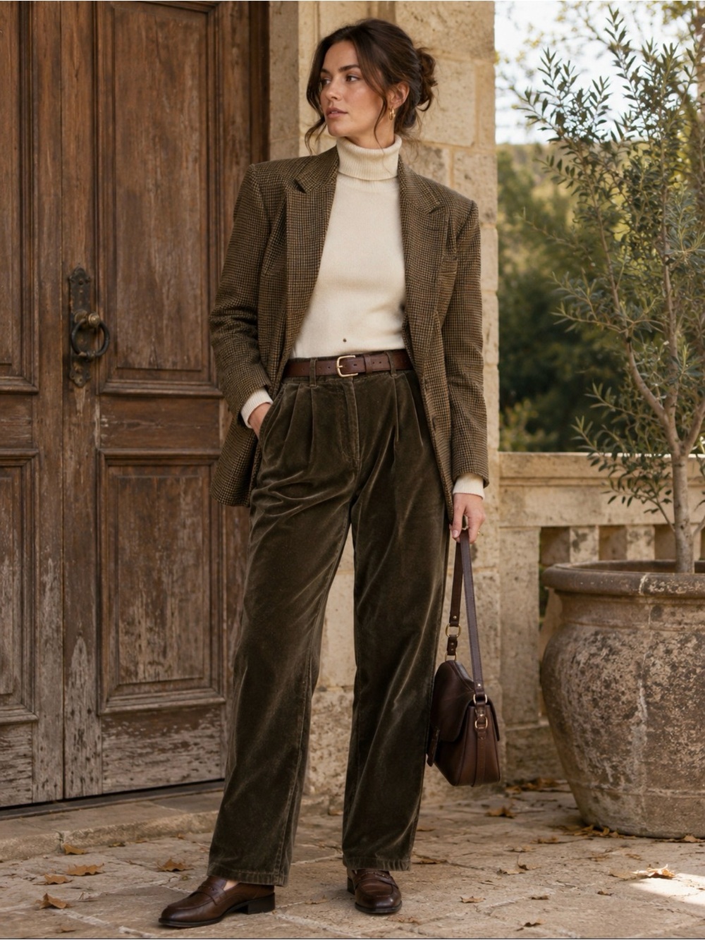 Vintage Lauren Ralph Lauren Velvet Pants Size 10 Olive Brown Pleated